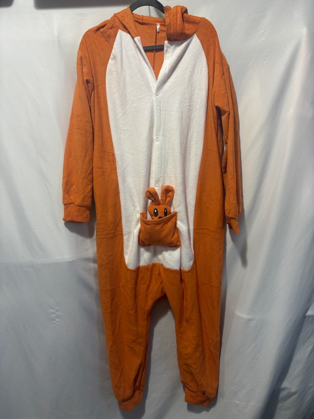 Women's Orange Hooded Kangaroo Onesie Pajama with White Front MM310